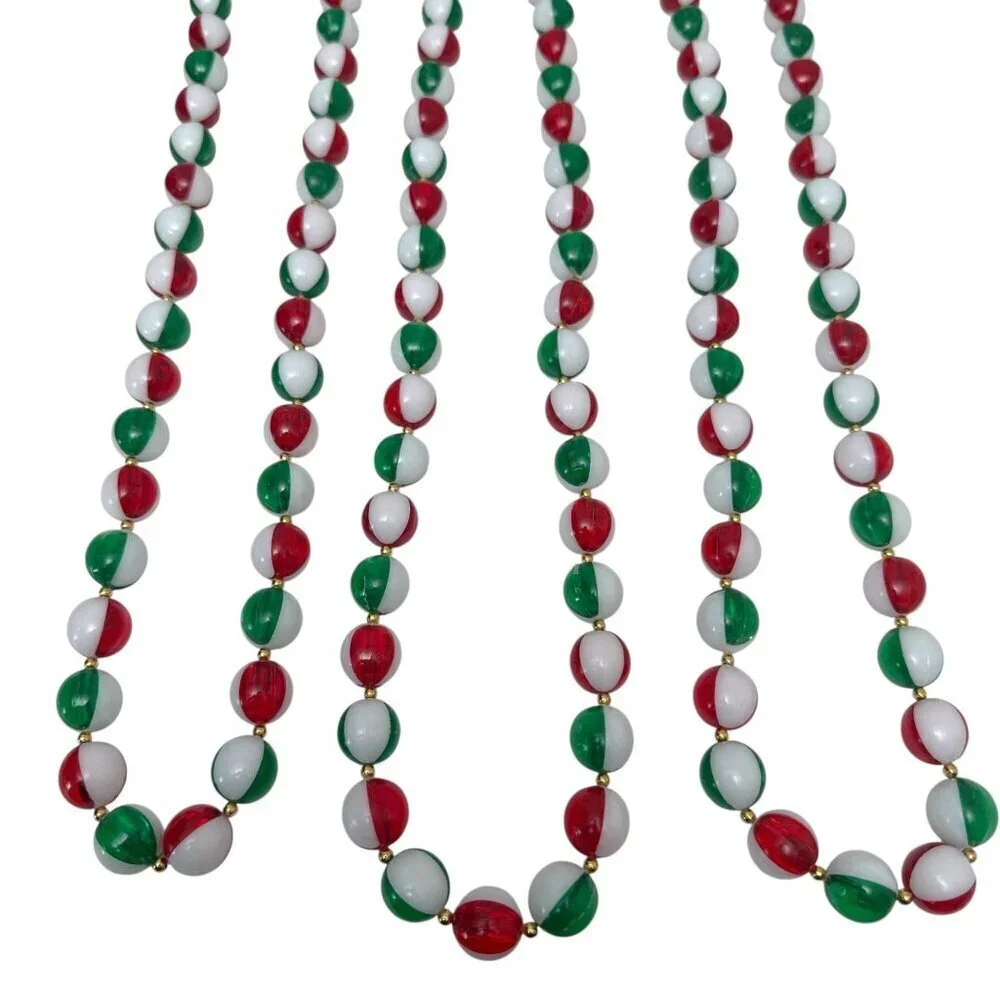 Christmas Garland Beaded Loops Red Green White Beads Set of 3